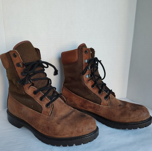 Rocky Mens RB 725 Brown Leather Canvas Thinsulate Army Combat Boots Size 10.5 MW - Picture 1 of 15
